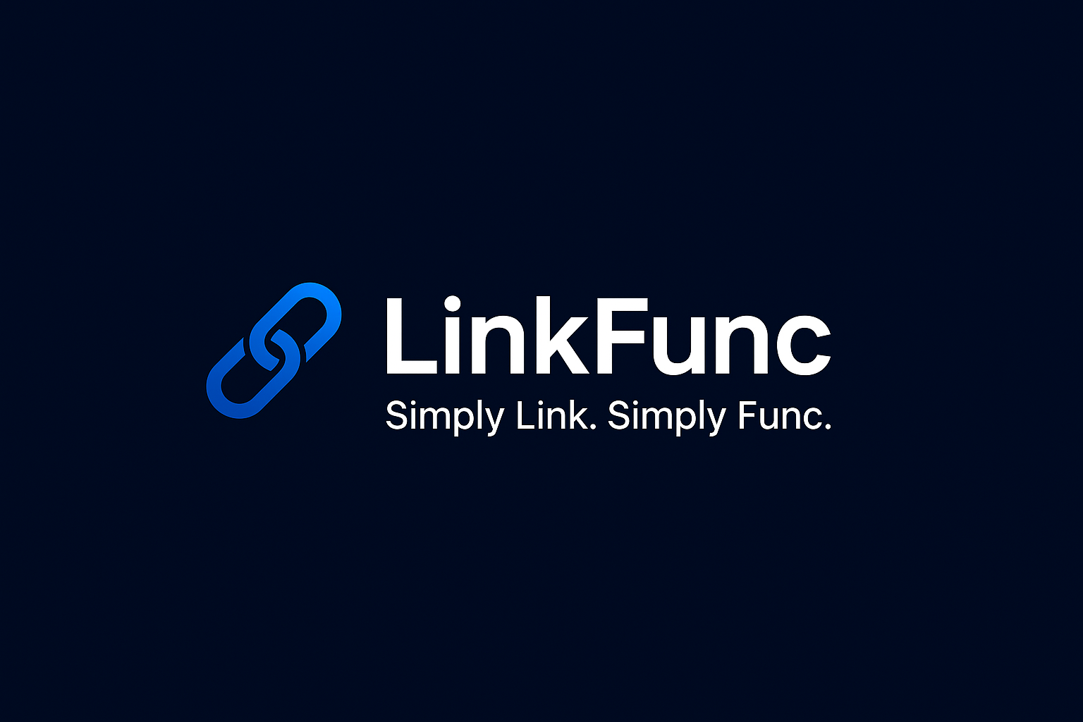 LinkFunc公司Logo，包含蓝色链条图标和白色LinkFunc文字，下方有Simply Link. Simply Func.标语